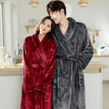 Couple Flannel Robe Winter Thick Warm Bathrobe Long Fleece Sleepwear Loungewear for Men and Women