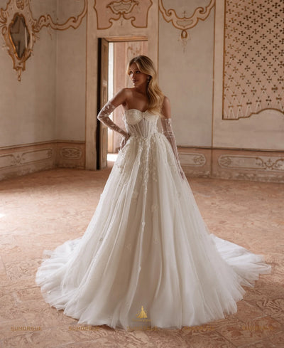 Classic Strapless Wedding Dresses for Bride Lace | SAMAG