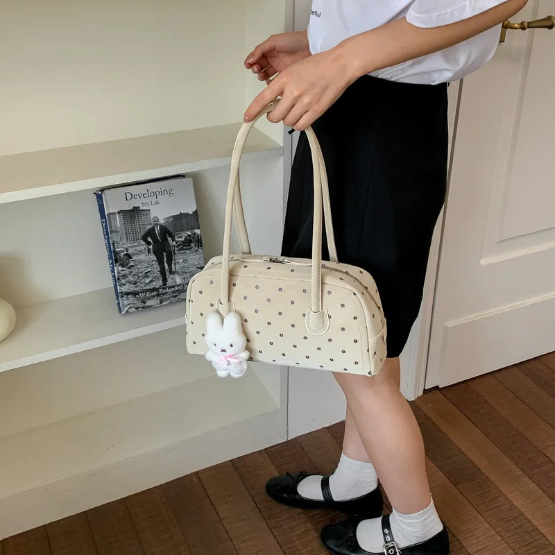 Fashion Polka Dot Printed Shoulder Bag Retro Matte PU Boston Bag Exquisite Versatile Commuter Underarm Bowling Bag Women Handbag