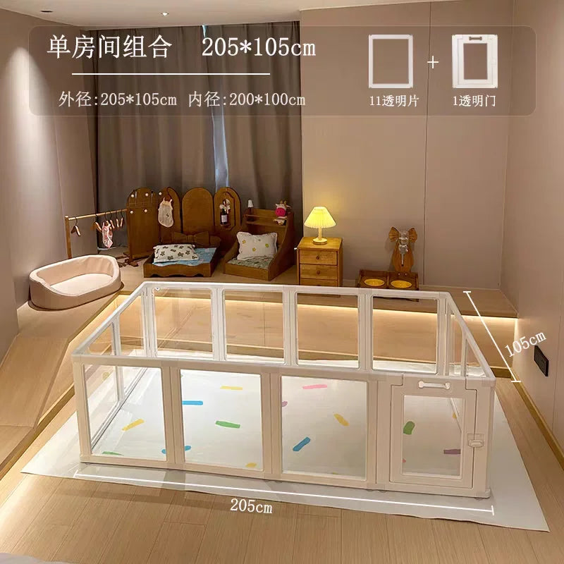 Clear Acrylic Dog Crate Playpen Easy Assemble Transparent Pet Pen Heavy-duty Plastic Puppy Fence with Wheels for Bunny Cat