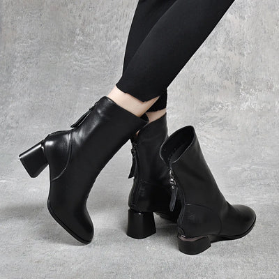 Leather boots for women autumn and winter round head | SAMAG