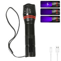 395nm UV Flashlight Zoomable Blacklight USB Rechargeable UV Light Ultraviolet Flashlight for Pet Urine Detection Curing Lighting