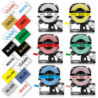 SS12KW Label Compatible Epson Tape LC-4WBN SC12YW SS9KW | SAMAG