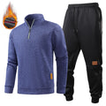 Men Winter Warm Fleece Lined Sweatsuit Half Zip Pullover Sweatshirt Elastic Waist Jogging Pants Casual Sports Suit