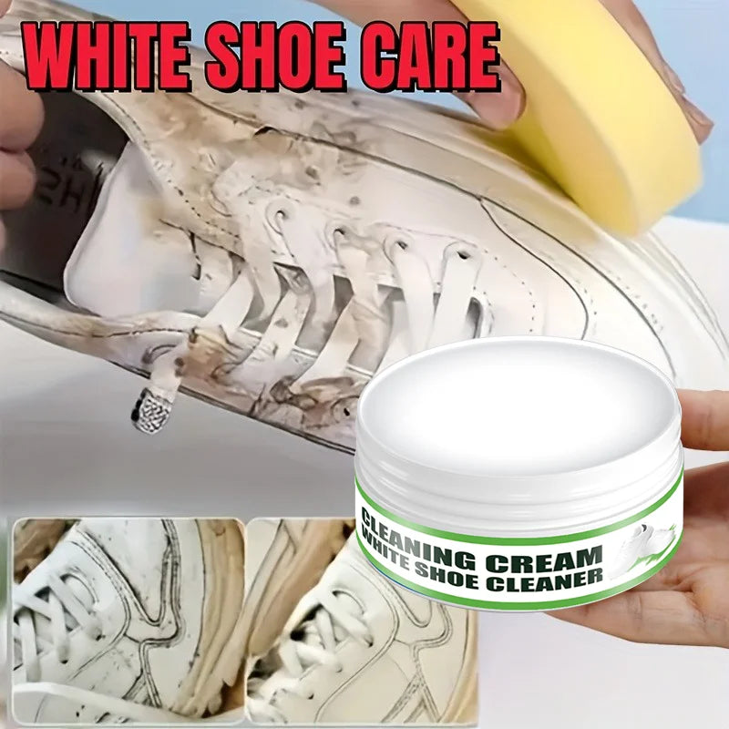 WHITE SHOE CARE CREAM – A Cleaner for White Sneakers That Removes Stains – Simple to Use for Pristine Footwear.