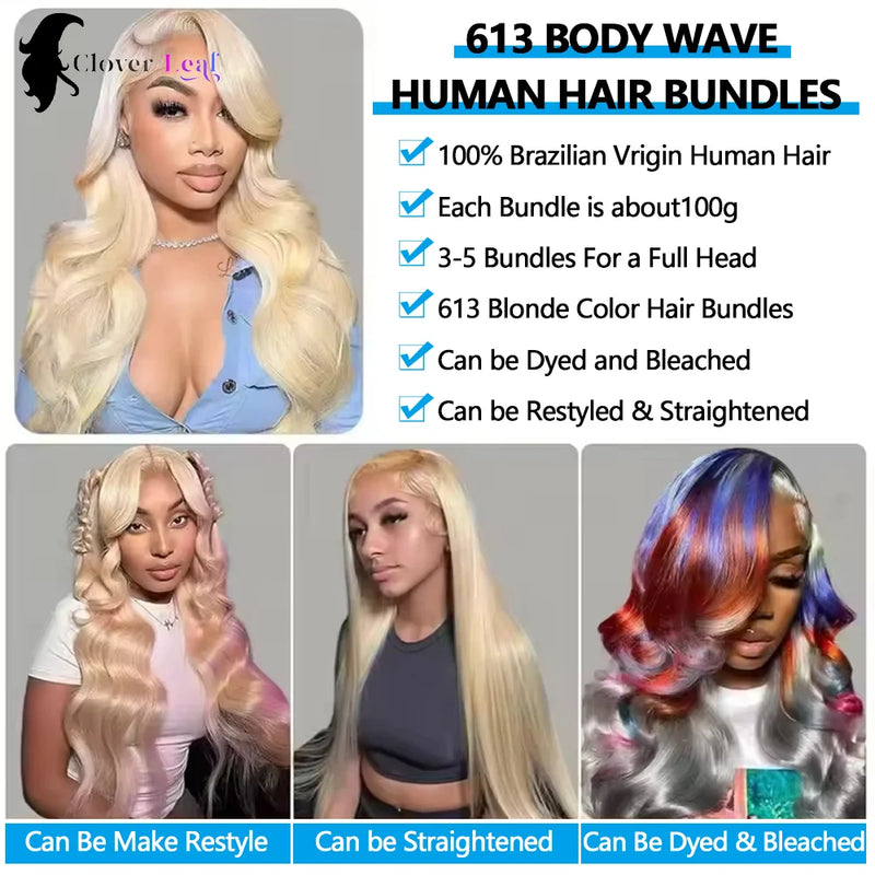 613 Human Hair Bundles 12A Body Wave Bundles Honey Blonde Bundles 100% Human Hair Extensions Remy Brazilian Raw Hair Bundles