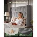 King Size Velvet Wingback Bed Frame with 56 Headboard and 1000lbs Capacity Support, Noiseless Platform Design