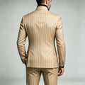 Men's Pinstripe Business Suits Single Breasted Stand Collar Slim Fit Suit Jacket Pants 2 Pieces Formal Tuxedo for Wedding Party