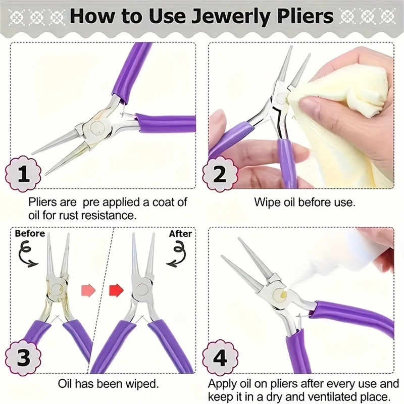 6pcs/set DIY Hand-operated Pliers 4 Tweezers 1 Golden Ring 1 Opening Tool,  Beading Repair Supplies Wire Wrapping Multifunctiona