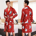 Traditional Japanese KIMONO Fashion YUKATA Oriental Gold Dragons Pattern Bathrobe Summer Men Ice Silk Robes Pajamas  Sleepwear