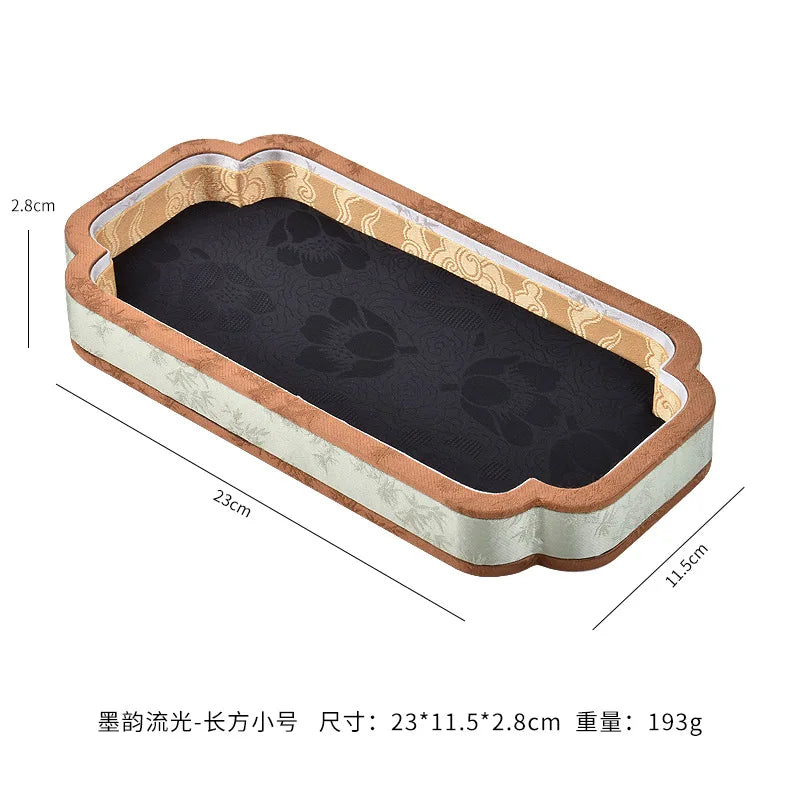 Luxury Chinese Vintage Silk Wooden Jewelry Box, Countertop Display Tray for Perfume Ring Bracelet, Velvet Gemstone Jade Storage