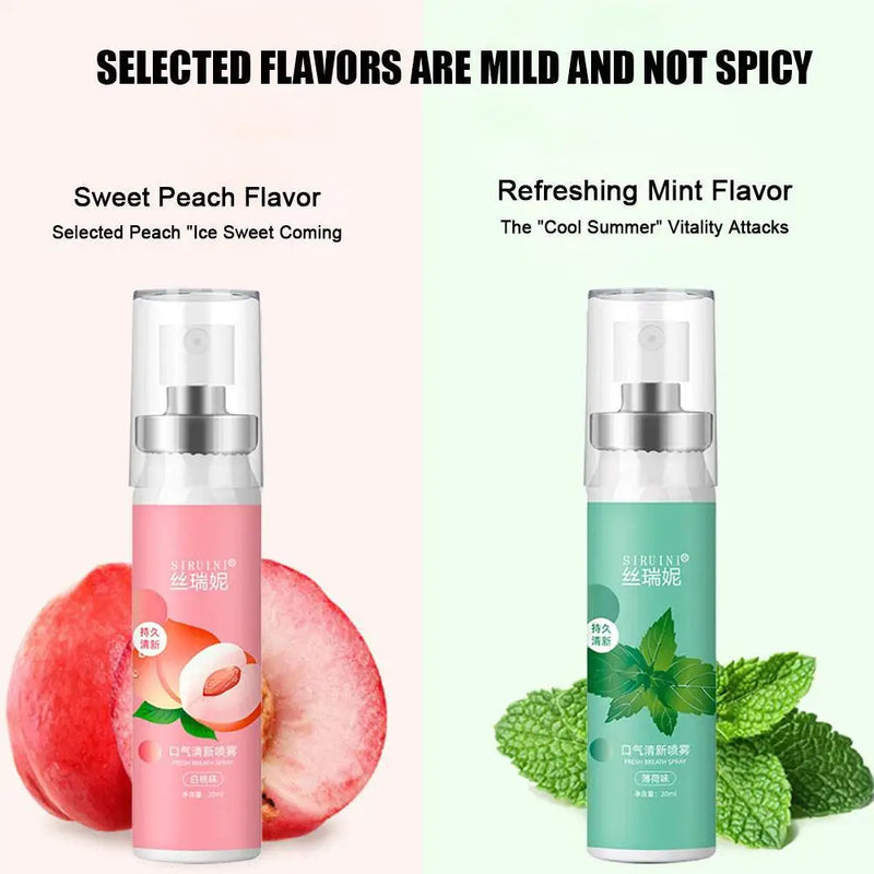 Mouth Freshener Spray Remove Bad Breath Long Lasting Fruity Peach Mint Portable Breath Freshener Oral Care Products