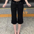 American Retro Low Waist Early Seven - Quarter Black Capri - View 2 | SAMAG
