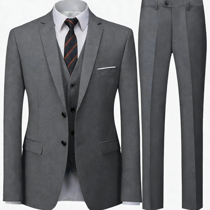 Men's Burgundy 2-Piece Suit Set (Blazer + Trousers Only, No Vest Included),Slim Fit Formal Business Wedding Party Jacket & Pants