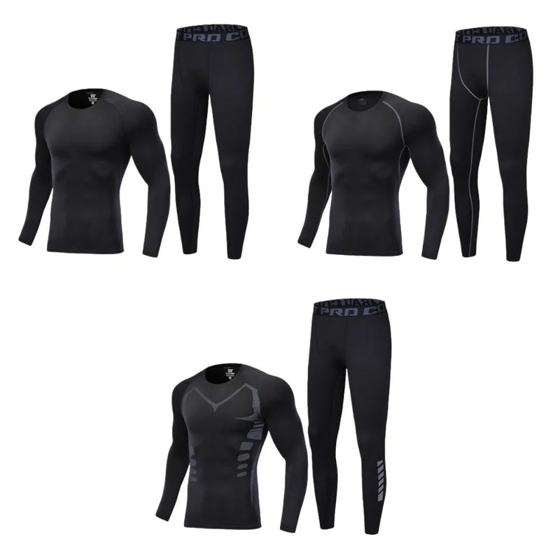 2PCS Set Quick-drying Men's Ski Thermal Underwear Elastic Soft Fleece Fitness Suit Comfortable Tight-fitting Tops Pants Set Gym