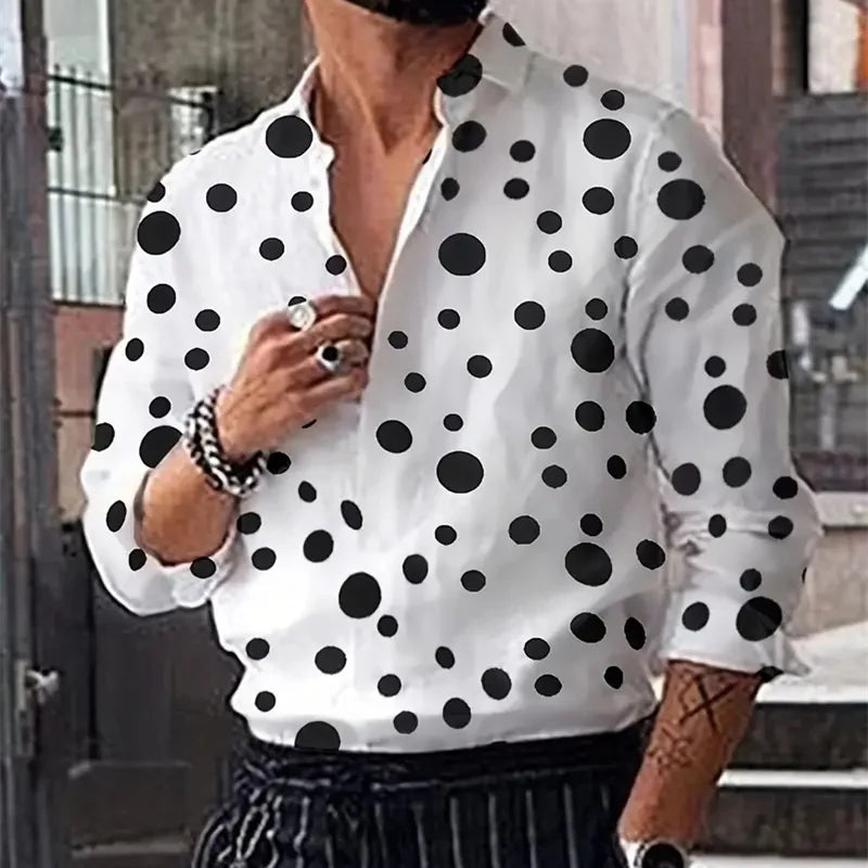 Men's Long Sleeves Shirt Tops Polka Dot Lapel Clothing | SAMAG