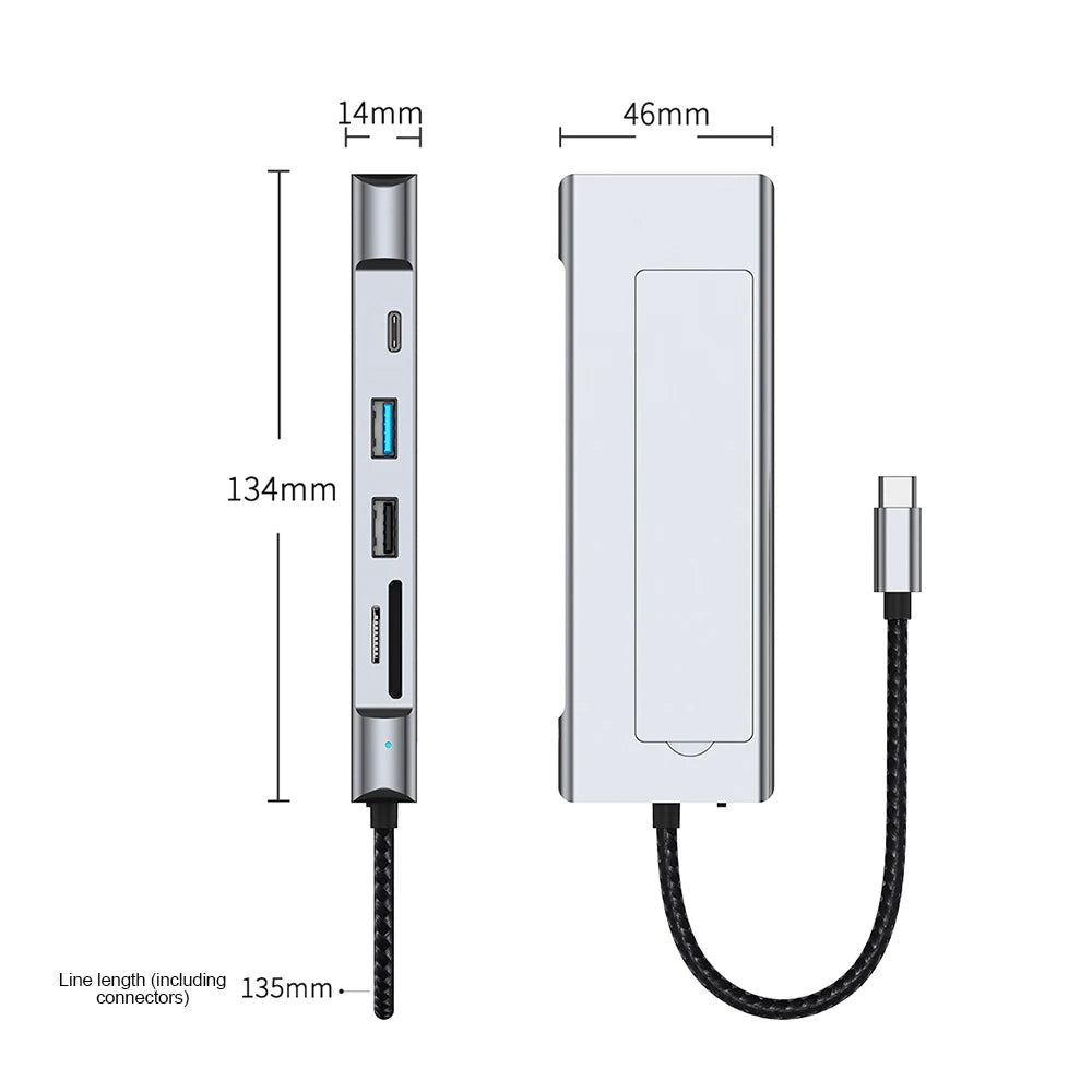8-in-1 USB Hub M.2 NVMe SATA SSD Enclosure Storage USB3.2 Type-c to HDMI-Compatible Laptop Dock Station USB Adapter For Macbook