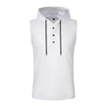 Men Vest Hooded Drawstring Sleeveless Tops Solid Color T-Shirt with Wide Shoulder Straps Button Adjustment Sports Vest