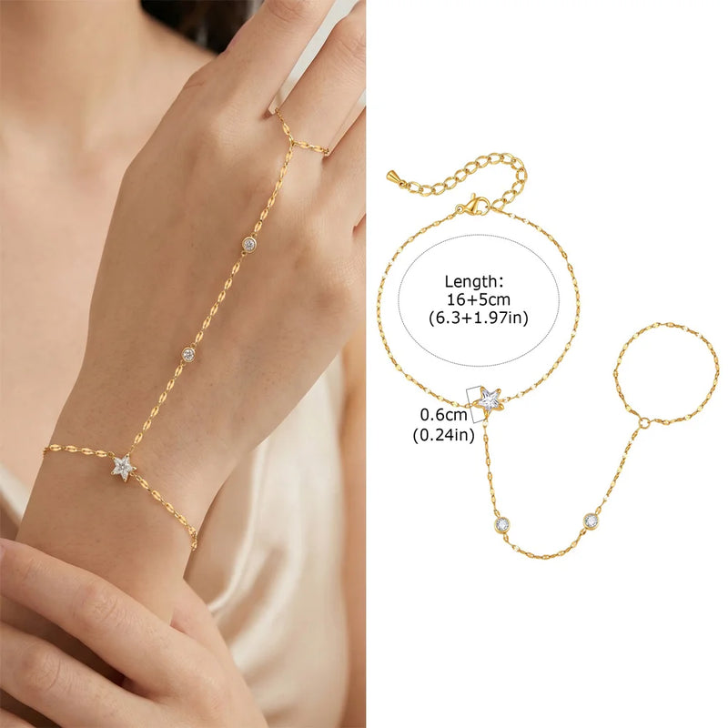 Luxury Minimalist Gold Plated Thin Chain Finger Ring Hand Bracelets for Women, Party Elegant Stainless - Visuel 23 | SAMAG