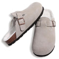 Kidmi Winter Casual Mules For Women and Men New Clogs Slippers With Adjustable Buckle Cow Suede Cork Insole Cozy Women's Sandals