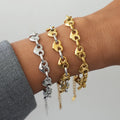Minimalist Classic 18K Gold Color Plated Stainless Steel Two Tone Heart Button Bracelacelet Stackable Round Bracelet | SAMAG