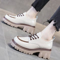 Fashionable Thick Soled High Rise Loafers with Thick Heels Shoes for Women 2024 Autumn Winter New Lace-up Women's Boot