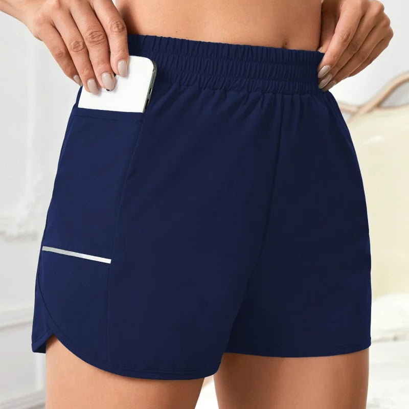 High Waist Running Shorts for Women Quick Dry Athletic Workout Gym Fitness Yoga with Phone Pocket