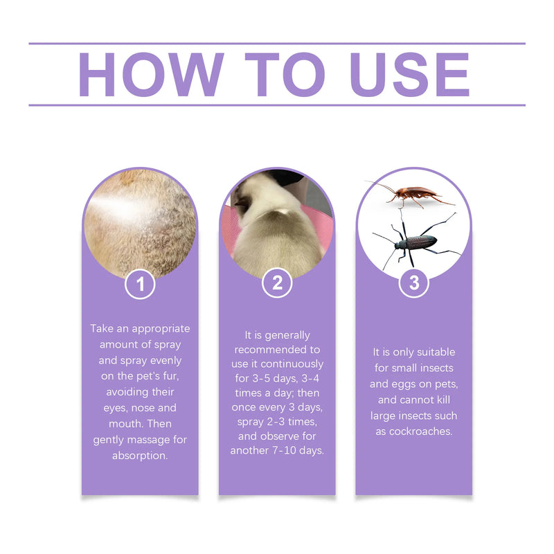 50ML Topical Pet Deworming Spray Gentle Formula Eliminates Mites & Fleas Effective External Insect Repellent for Cats & Dogs