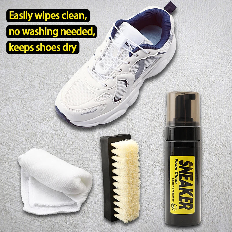 1 Set Cleaner with Brush and Cloth All in One Shoe Kit for Shoes Dry Cleaning Set for White Shoes 150ml Water-Free Foam Sneaker