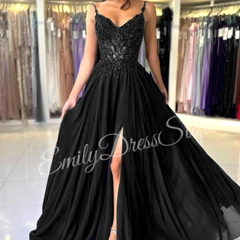 Green Chiffon Evening Dress Women Elegant Applique | SAMAG