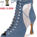 Adult Denim Latin Dance Shoes for Women Mesh Hollow Out Sandals Modern Jazz Boots Soft Sole Indoor Stage  Fish Mouth Ankle Boots