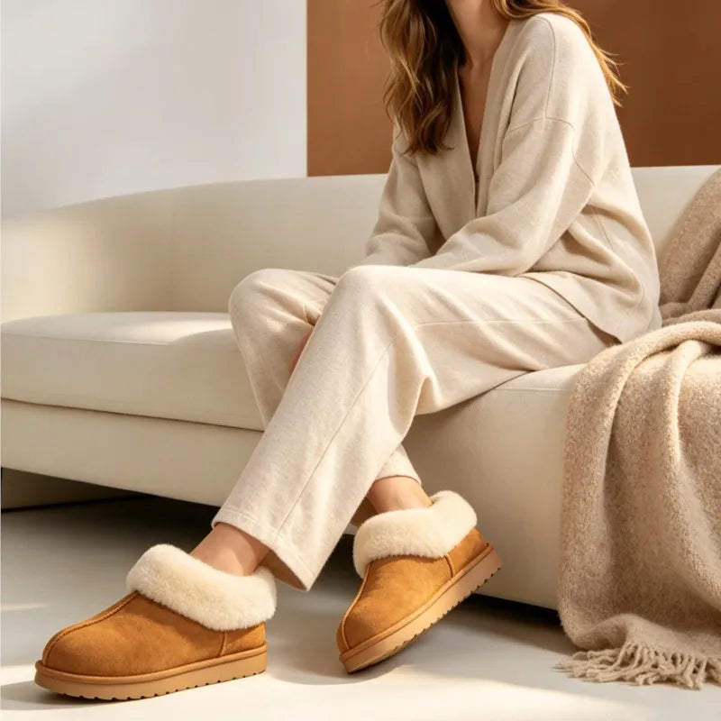 Bebealy Women's Plush Memory Foam Cotton Boots Indoor Warm Anti-Skid Suede Fur Lining Slippers Lady Comfort Fuzzy Houes Slippers