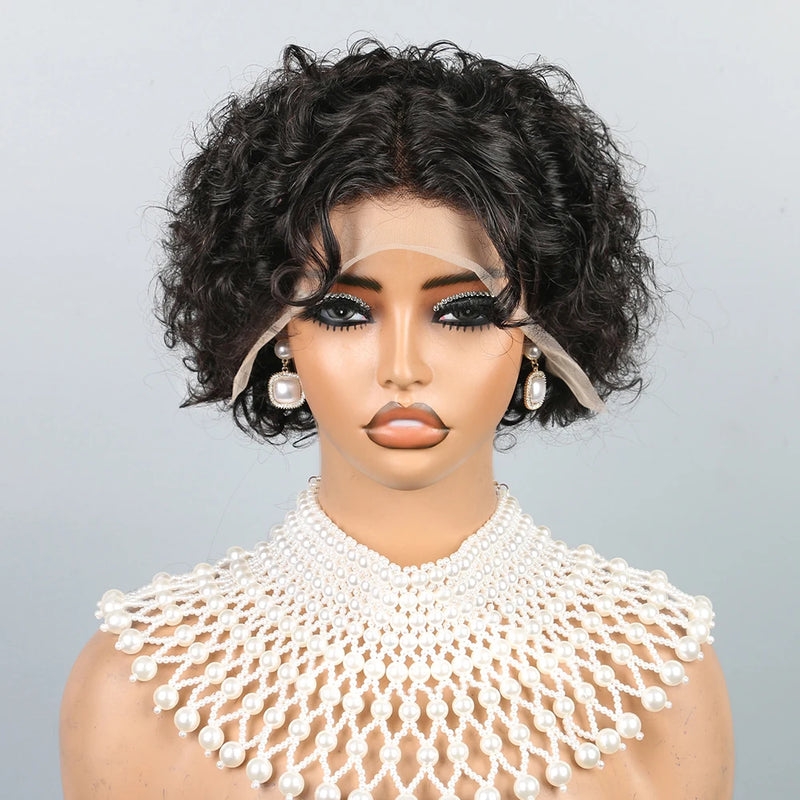 Curly Wig Human Hair Wigs 8 inch Short Bob Pixie Cut Brazilian Human Hair Wig Black Afro Kinky 13×4 Lace Front Wigs for Women
