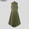 INCERUN Men Vests Solid Color Stand Collar Sleeveless Male Long Style Waistcoats Streetwear 2025 Fashion Casual Male Dress Vests