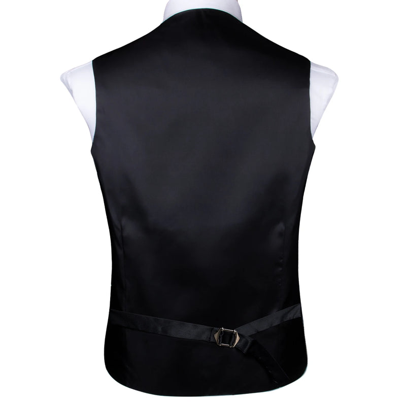 Hi-Tie Navy Blue Mens Vest Formal Paisley Waistcoat Jacket Tie Handkerchief Cufflinks Set For Male Dress Suit Wedding Party