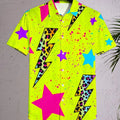 Neon Green Star Pattern Lapel Shirt for Women Leopard - View 3 | SAMAG