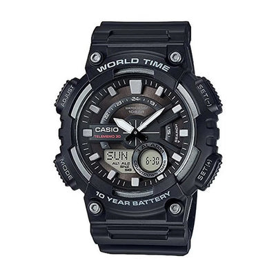 Casio AEQ110BW Series Men’s Analog - Digital Watch 100M WR Multi Alarms 100 SEC Stopwatch Countdown Timer 10Year | SAMAG