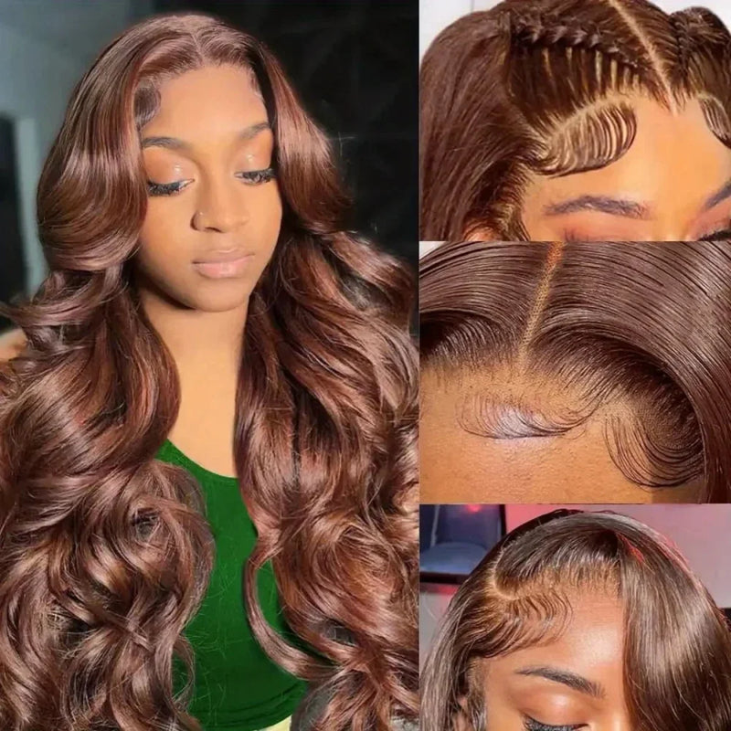 200 Density 30 38Inch Chocolate Brown Body Wave Human Hair Wigs Brazilian 13x6 HD Lace Frontal Wigs #4 Color 13x4 Lace Front Wig