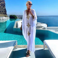 Women's Clothing Gold Embroidery Long Kaftan Dresses V Neck Caftan Dress Beach Cover Ups Tunic Maxi Dress