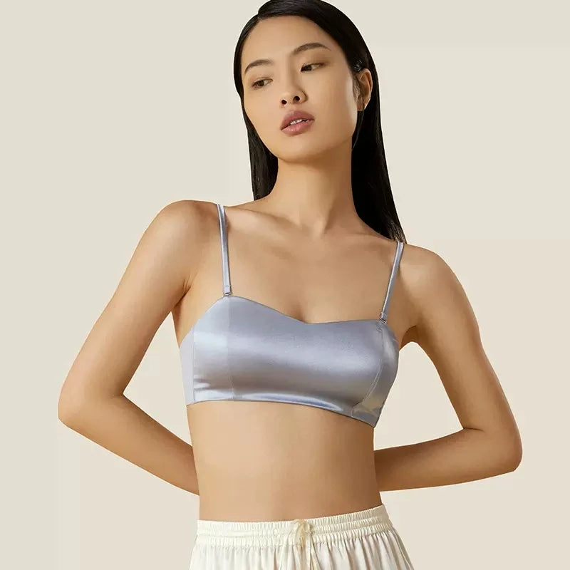 BirdTree Silk Lining Wire Free Soft Bra, Women Satin Silky, Sexy Comfortable Underwear, 2025 Spring Summer New P42854QM