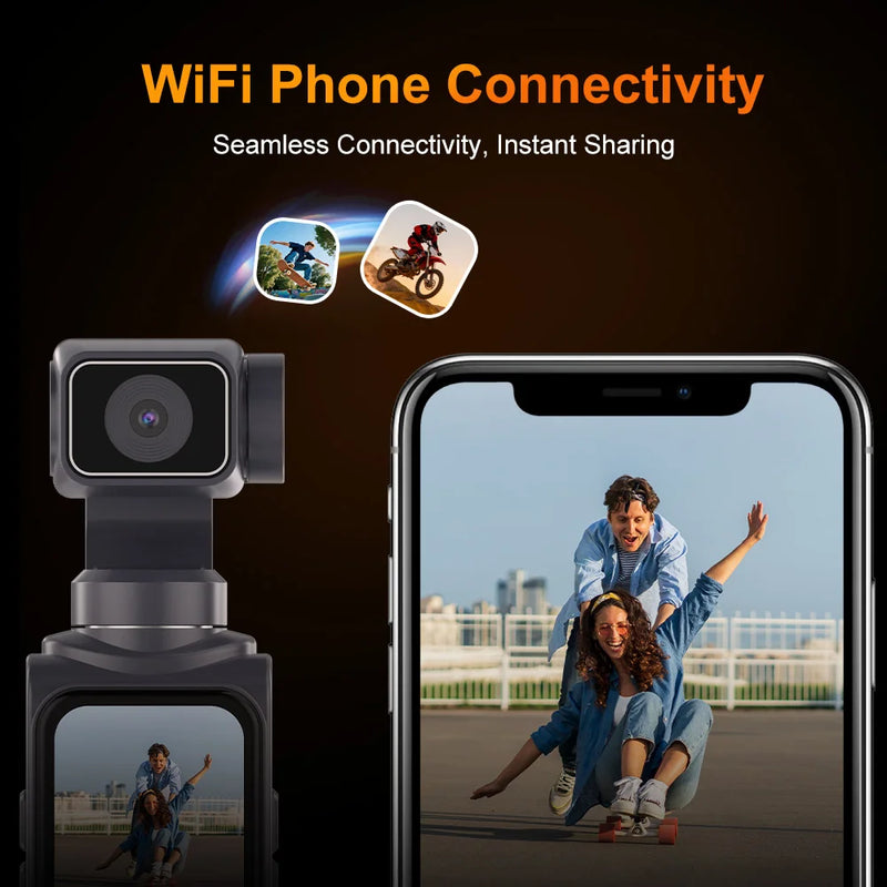 Ourlife 4K Action Camera 330° Face Tracking Gimbal Stabilizer 1.72 Inch Touch Screen 64MP Pocket Digital Camera WiFi Sports Cam