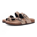 Evshine Leather Cork Footed Clogs Sandals For Women Fashion Flat Mules Slippers with Arch Support Men Double Buckle Cork Slides
