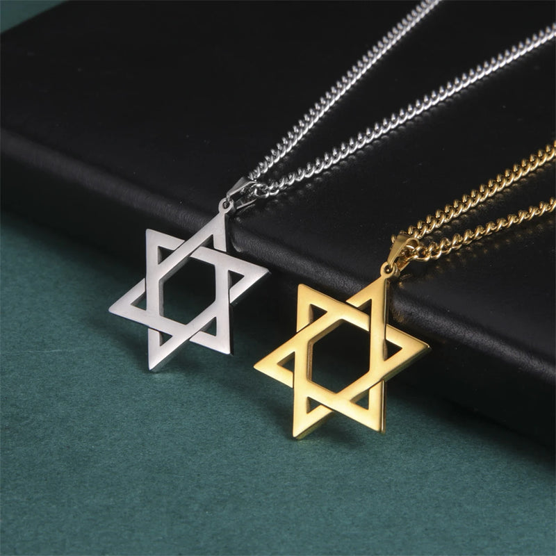 EUEAVAN Star of David Pendant Necklace Women Men Stainless Steel Gold Silver Black Color Classic Six-pointed Star Jewish Jewelry