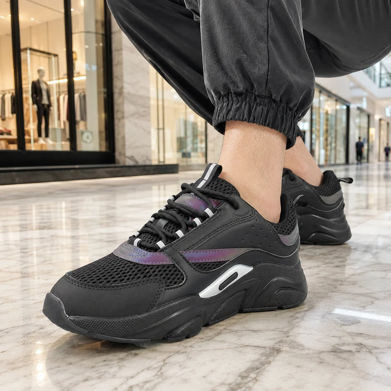 Men Chunky Platform Sneakers Breathable Mesh Patchwork Casual Shoes Thick Cushion Non Slip Walking Shoes Lace Up Fashion Streetw