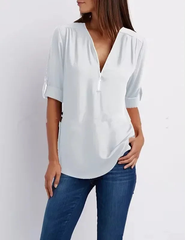Women Cool Loose Shirt Deep V Neck Chiffon Fashion Blouse - View 7 | SAMAG