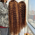 30 32 Inch 13x4 13x6 HD Highlight Ombre Curly Lace Frontal Human Hair Wigs Honey Blonde Colored Deep Wave Frontal Wigs For Women