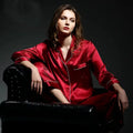 6A Factory Brand 100% Mulberry Silk Pajamas Women Set Summer Autumn Spring Winter Long-sleeved Two-piece Set Silk Sleepwear Gray