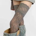 Women's Sexy Lace Floral Fishnet Stockings Costumes JK Lolita Thigh High Socks Nylon Mesh Breathable Over The Knee Stockings