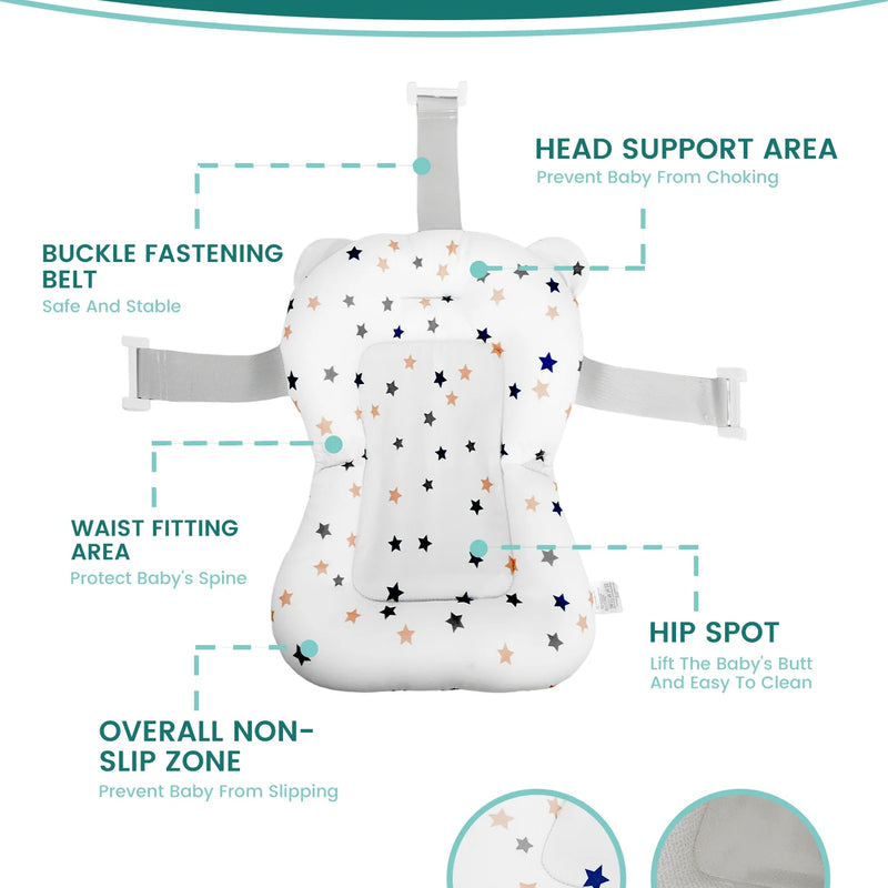 Baby Bath Support Seat Star Pattern Print 3D Breathable Mesh Soft Padded Pillow Non-Slip Infant Newborn Bath