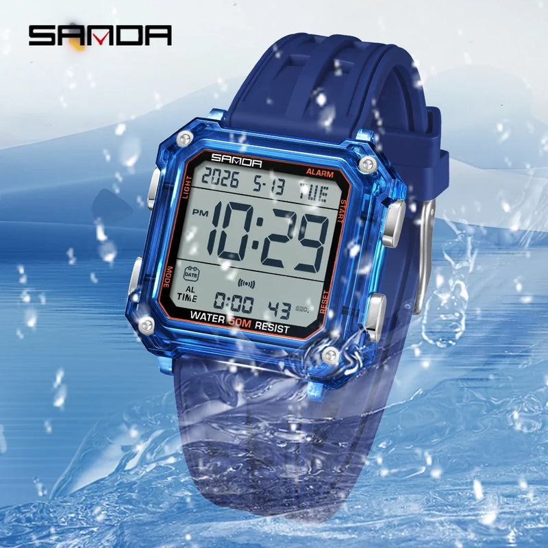 SANDA Quality Brand Military Digital Wristwatch For Men Led Display Complete Stopwatch Waterproof Daily Electronic Male 6377